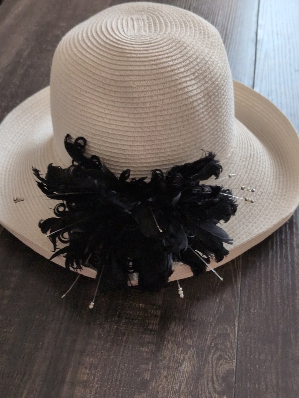 August Hat Company Straw Hat With Black Flower